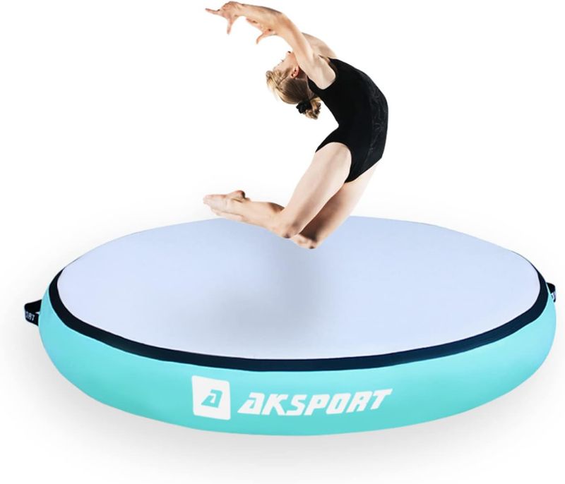 Photo 1 of AKSPORT 3.3ft/4.6ft Inflatable Air Spot Mat Tumble Track 8 inches Thickness Gymnastics Mat for Home Use/Training/Cheerleading/Yoga/Water with Pump
