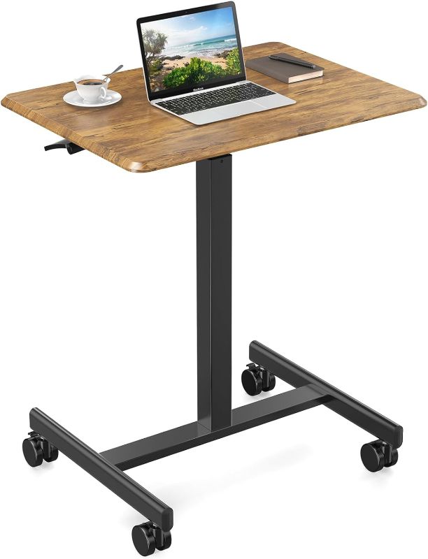 Photo 1 of Adjustable Small Rolling Desk, Rust Brown Mobile Standing Desk with Wheels Portable Workstation Rolling Computer Desk for Small Spaces
