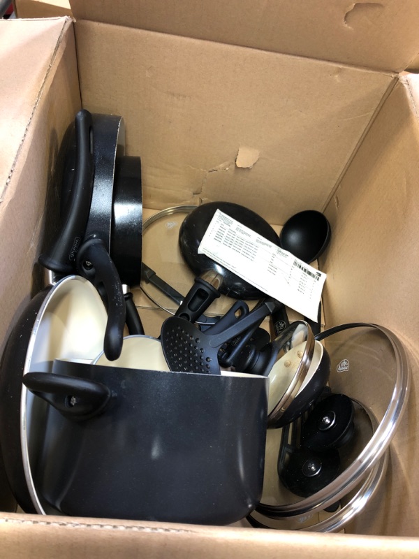 Photo 1 of GreenLife Soft Grip Healthy Ceramic Nonstick, 16 Piece Cookware Pots and Pans Set, PFAS-Free, Dishwasher Safe, Black & Cream Black & Cream 16 Piece Cookware Set