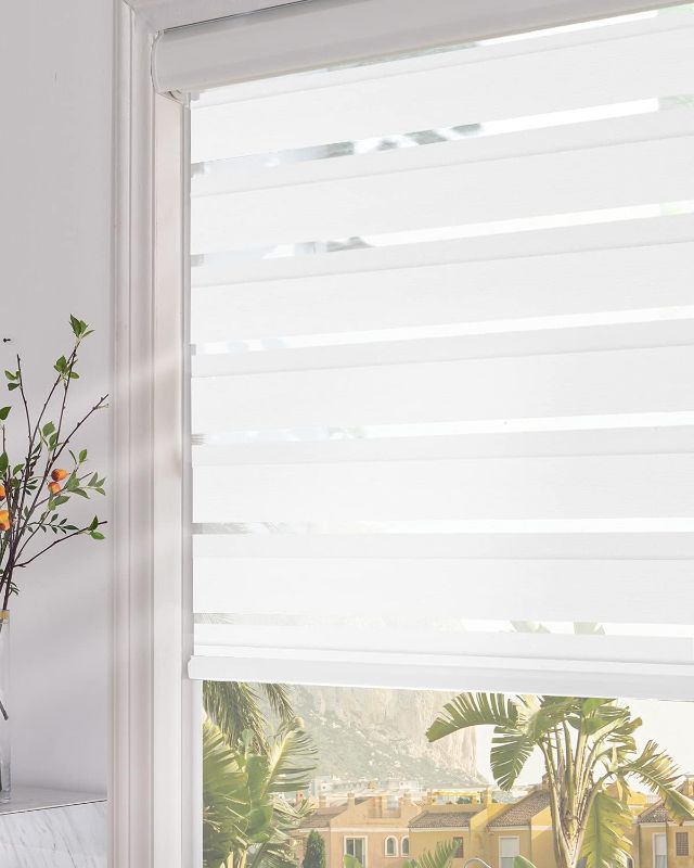 Photo 1 of Persilux Zebra Blinds (24" W X 72" H, White) Dual Layer Roller Sheer Shades Light Filtering Privacy for Day and Night Roller Window Shades for Home and Office, Easy to Install
