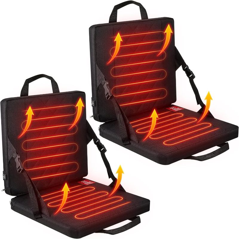Photo 1 of 2 Pieces Heated Folding Chair Cushion, Electric USB Heating Boat Canoe Kayak Seat, Portable Foldable Chair Cushion for Stadium Sports Events Outing Hiking Fishing Camping, Without Battery
