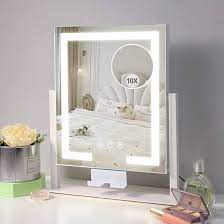 Photo 1 of Kottova Makeup Mirror with Lights,Vanity Mirror with Lights,Tabletop Mirror with Detachable 10X Magnification 3 Color Modes and Smart Touch Control.Phone Holder, 360 Rotation,Metal Frame,White

