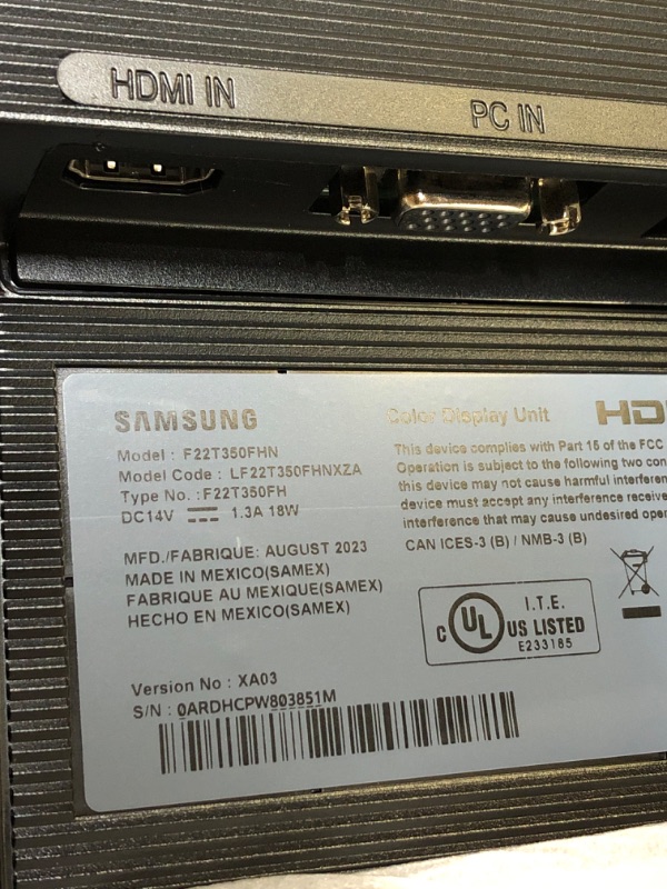 Photo 5 of SAMSUNG T350 Series 22-Inch FHD 1080p Computer Monitor, 75Hz, IPS Panel, HDMI, VGA (D-Sub), 3-Sided Border-Less, FreeSync (LF22T350FHNXZA)