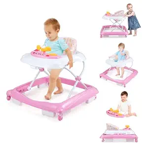 Photo 1 of Baby Walker with 5 Adjustable Heights, Baby Walkers and Activity Center for Boys Girls Babies 6-12 Months, Features 360 Degree Swivel Seat, Music, Detachable Toys, Bounce Foot pad?Pink?…