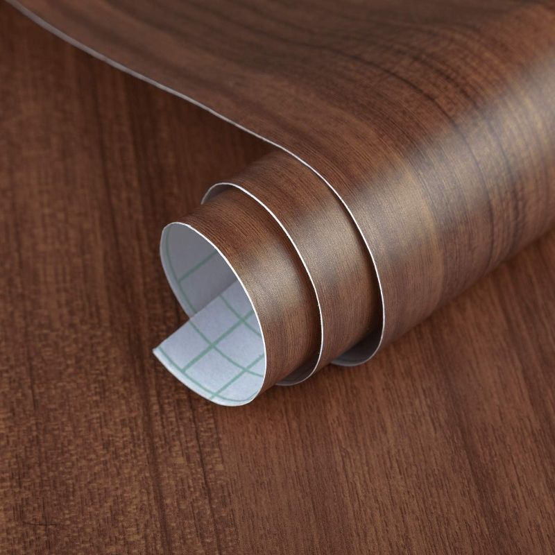 Photo 1 of 24"x197" Walnut Wood Grain Wallpaper Roll Peel Stick Brown Textured Wood Contact Paper Thick Kitchen Wallpaper Waterproof Self-Adhesive Furniture Sticker Bathroom Cabinet Shelf Liner Table Vinyl Wrap 197"x 24"