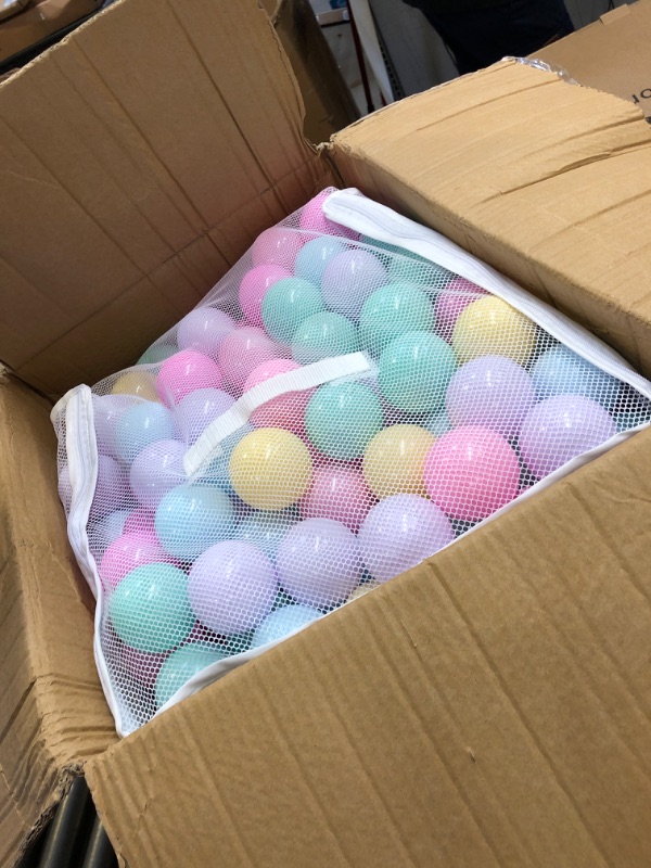 Photo 2 of Amazon Basics BPA Free Crush-Proof Plastic Ball Pit Balls with Storage Bag, Toddlers Kids 12+ Months, 6 Pastel Colors - Pack of 400 6 Pastel Colors 400 Balls