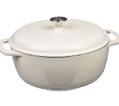 Photo 1 of Amazon Basics Enameled Cast Iron Covered Dutch Oven, 6-Quart, White & Multi-Purpose Stainless Steel Scraper/Chopper with Contoured Grip, 6-Inch