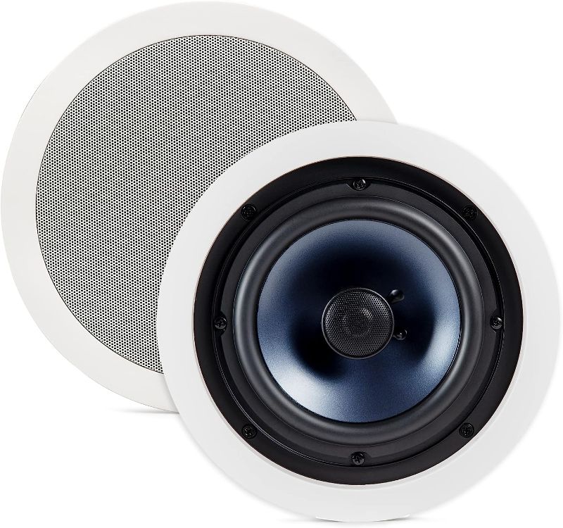 Photo 1 of Polk Audio RC80i 2-way Premium In-Ceiling 8" Round Speakers, Set of 2 Perfect for Damp and Humid Indoor/Outdoor Placement - Bath, Kitchen, Covered Porches (White, Paintable-Grille)
