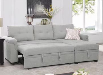 Photo 1 of 78 in W Reversible Velvet Sleeper Sectional Sofa Storage Chaise Pull Out Convertible Sofa in. Gray
