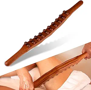 Photo 1 of Goodtar Guasha Wood Stick Tools Wooden Therapy Scraping Lymphatic Drainage Massager, Double Row 20 Beads Point Treatment Gua Sha Tools for Back Leg 20 knobs