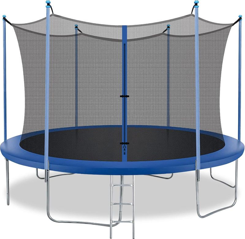 Photo 1 of 14FT Trampoline with Enclosure Net Outdoor Jump Rectangle Trampoline - ASTM Approved-Combo Bounce Exercise Trampoline PVC Spring Cover Padding for Kids and Adults
