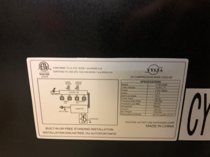 Photo 6 of TYLZA Upgraded 154 Bottles Wine Cooler Refrigerator, 24 Inch Tall Wine Fridge Built-in or Freestanding with Professional Compressor, Low Noise Fast Cooling and Intelligent Temperature Memory