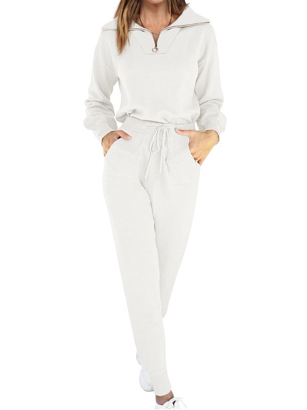 Photo 1 of ANRABESS Women's Two Piece Outfits Sweater Sets Long Sleeve Pullover and Drawstring Pants Lounge Sets Large 02-white