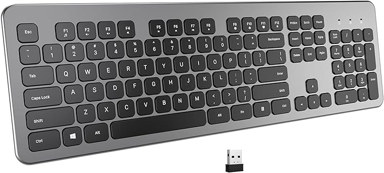 Photo 1 of BANRUO Wireless Keyboard, 2.4G Ergonomic Wireless Computer Keyboard, Enlarged Indicator Light, Portable Full Size PC Cordless USB Keyboard with Numeric for Mac, Windows, Laptop, PC (Grey)
