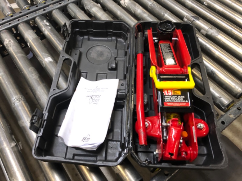 Photo 3 of BIG RED T820014S Torin Hydraulic Trolley Service/Floor Jack with Blow Mold Carrying Storage Case, 1.5 Ton (3,000 lb) Capacity, Red RED 1.5 Ton (3,000 lb)