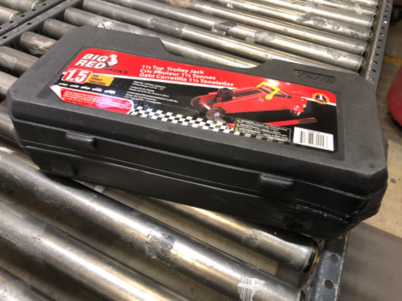 Photo 2 of BIG RED T820014S Torin Hydraulic Trolley Service/Floor Jack with Blow Mold Carrying Storage Case, 1.5 Ton (3,000 lb) Capacity, Red RED 1.5 Ton (3,000 lb)