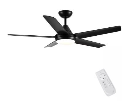 Photo 1 of 48 in. LED Indoor Matte Black Ceiling Fan with Integrated Light Kit and Remote Control
