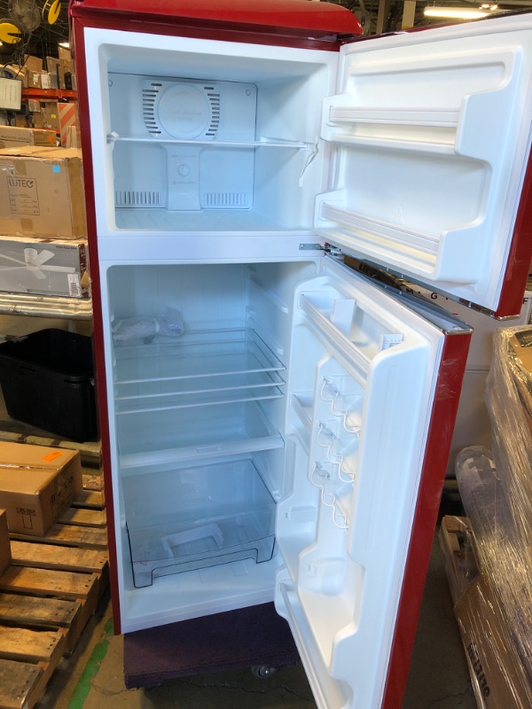 Photo 5 of 12.0 cu. ft. Top Freezer Retro Refrigerator with Dual Door True Freezer, Frost Free in Red

