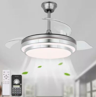 Photo 1 of 42 in. Indoor Brushed Nickel Retractable Ceiling Fan with LED Light and Remote, 6-Speed Reversible Ceiling Fans
