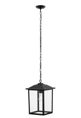 Photo 1 of 1-Light 18 in. Black Hardwired Classic Outdoor Hanging Pendant Light with Clear Glass
