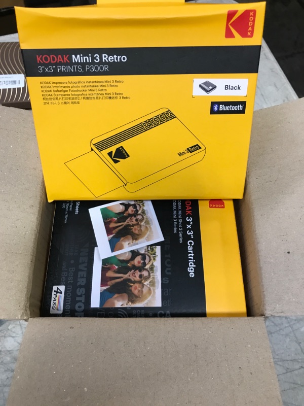 Photo 2 of KODAK Mini 3 Retro 4PASS Portable Photo Printer (3x3 inches) + 68 Sheets Bundle, Black Printer + 68 Sheets Black