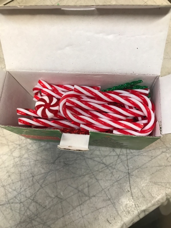 Photo 2 of 50 Pcs Candy Cane Ornaments for Christmas Tree, Plastic Candy Canes Peppermint Candy Pendant Red Green Icicle Ornaments, Fake Candy Cane Christmas Tree Decorations Hanging Ornaments Party Supplies