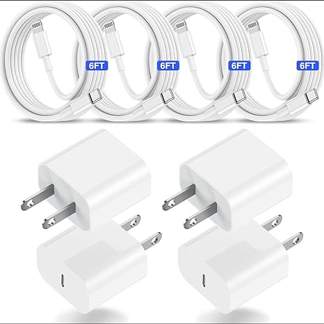 Photo 1 of (4Pack) iPhone 14 13 12 11 Fast Charger,20W USB C Wall Charger Adapter with 4 Pack 6FT Type C to Lightning Cable for iPhone 14/13 Pro/13/12/12 Mini/12 Pro Max/11 Pro Max