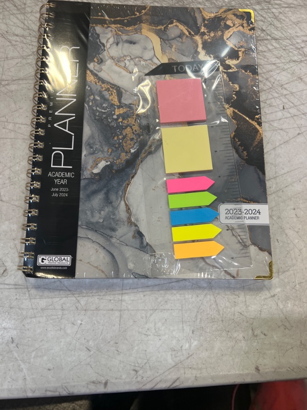 Photo 2 of HARDCOVER Academic Year 2023-2024 Planner: (June 2023 Through July 2024) 8.5"x11" Daily Weekly Monthly Planner Yearly Agenda. Bookmark, Pocket Folder and Sticky Note Set (Black Gold Marble) LARGE: 8.5" x 11"
