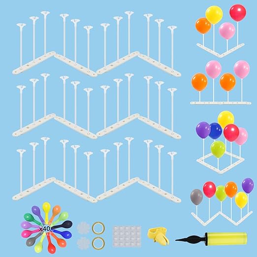 Photo 1 of ZJDHPTY 12Pack Balloon Stand with 40 Balloons Assorted Colors, Balloon Sticks with Base, Table Centerpiece for Birthday Graduation Baby Shower Easter Fiestas Decorations(12Pack, Rainbow)