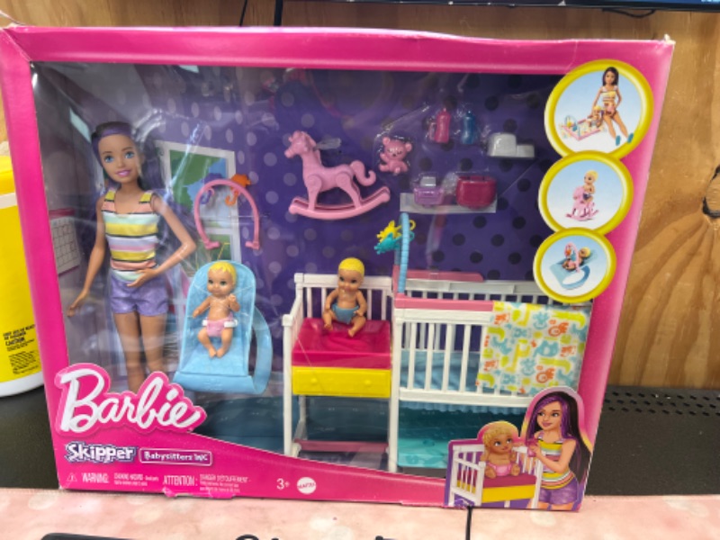 Photo 2 of Barbie Skipper Babysitters Inc Dolls & Playset, Nap 'N Nurture Nursery, Skipper Doll, Baby Doll, Crib & 10+ Accessories, Working Bouncer Nursery Playset