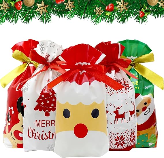 Photo 1 of  Christmas Candy Bags Christmas Drawstring Treat Bags Goodies Bags for Xmas Gift Wrapping Party Favor