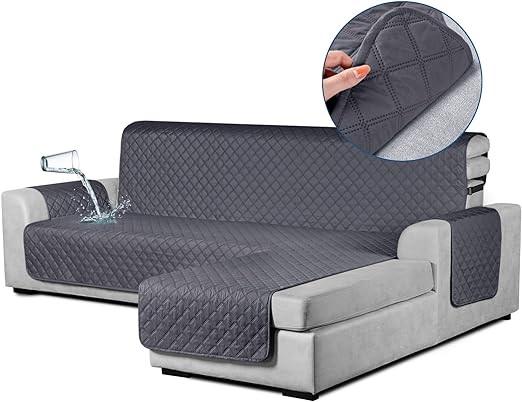 Photo 1 of  Waterproof L Shaped Couch Cover Sectional Sofa Cover, 1 Piece Reversible Pet Couch Cover with Chaise Lounge for Sectional Sofa L Shape with Straps for Kids Pets(Small, Dark Grey)