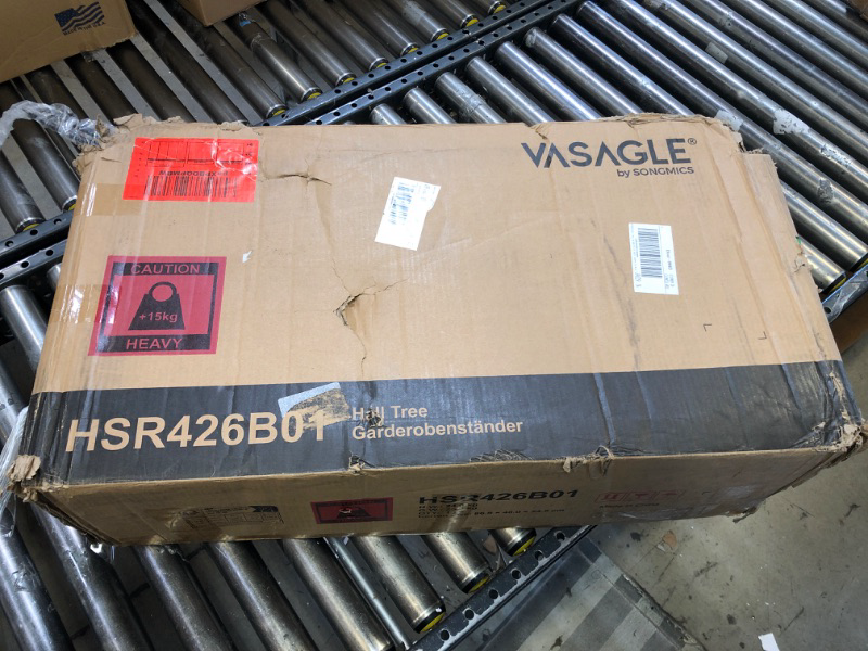 Photo 1 of VASAGLE Hall Tree with Bench and Shoe Storage, Entryway Coat Rack with Shoe Bench, 5 Storage Shelves, 9 Coat Hooks, 6 Side Hooks, 15.7 x 47.2 x 74.8 Inches, Rustic Brown and Ink Black UHSR426B01 Rustic Brown + Ink Black