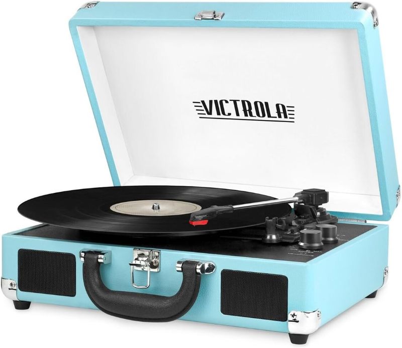 Photo 1 of Victrola Vintage 3-Speed Bluetooth Portable Suitcase Record Player with Built-in Speakers | Upgraded Turntable Audio Sound| Includes Extra Stylus | Turquoise, Model Number: VSC-550BT-TQ
