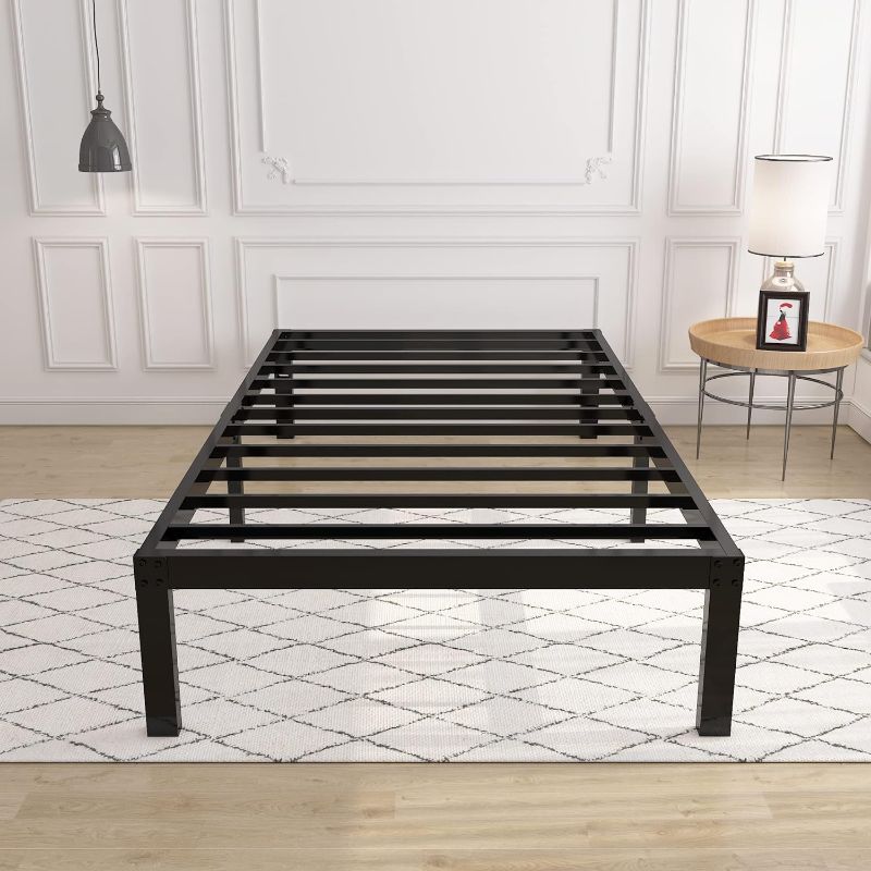 Photo 1 of 14 Inch 4000lbs Heavy Duty Support Basic Bed Frame/Mattress Foundation/Box Spring Replacement/Steel Slat Platform/Easy to Assemble/with Storage/Noise Free, Twin XL
