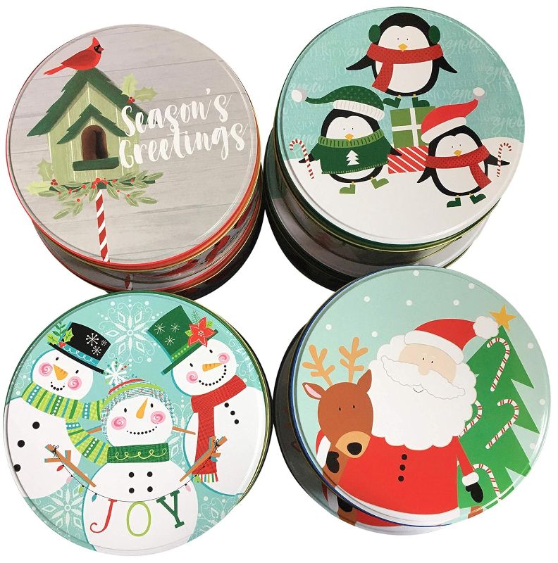 Photo 1 of  Round Christmas Cookie Tins Set OF 4 CANDLE