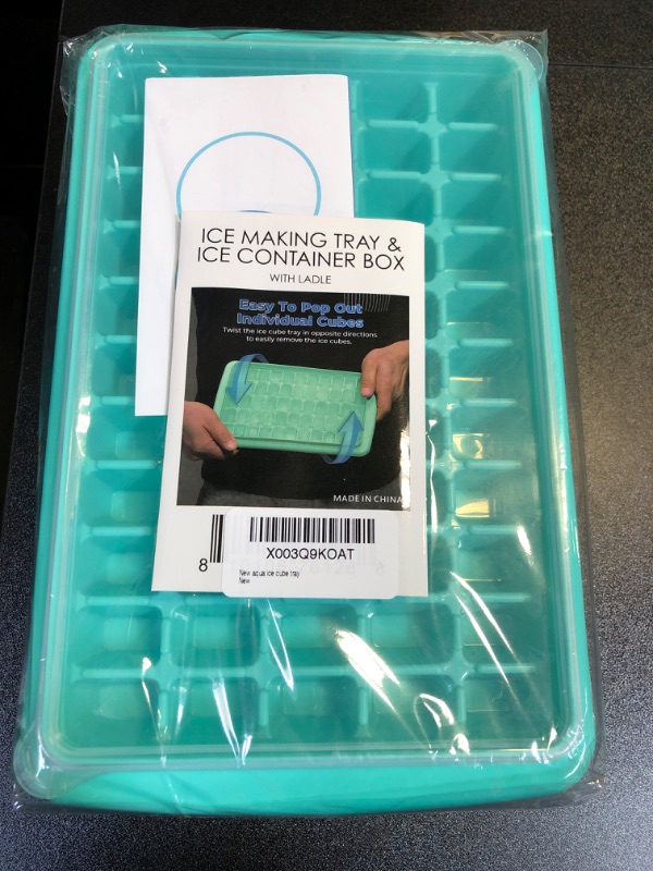 Photo 2 of Yoove Ice Cube Tray With Lid & Bin | BPA Free Ice Tray For Freezer With Cover, Container & Scoop | No Spill Stackable Ice Cube Trays With Easy Release | Perfect for Cocktails & Whisky (Aqua Blue)