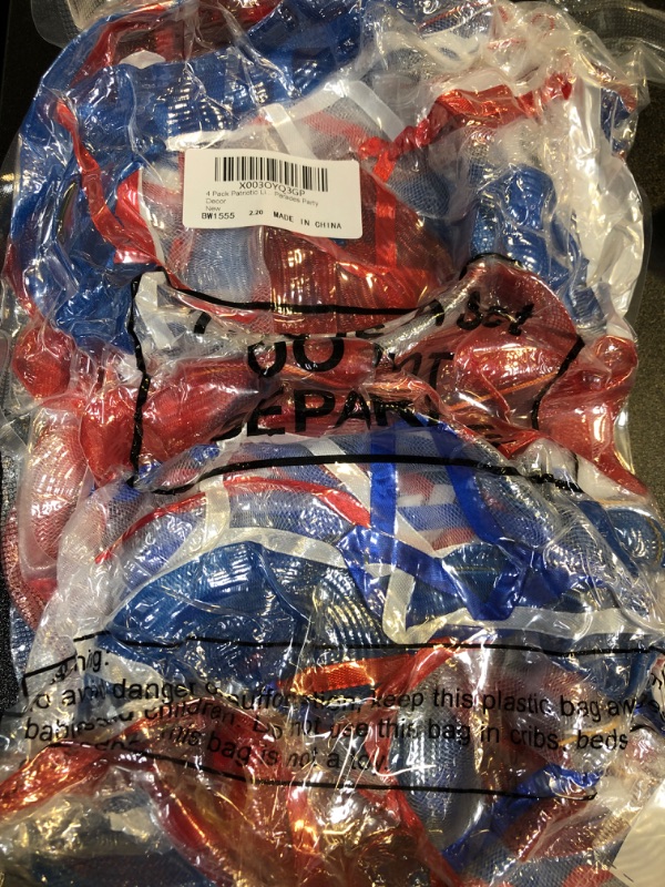 Photo 2 of 4 Pack 4th of July Accessory Patriotic Light Up Noodle Rave Headband Red White Blue Hair LED Springy Mesh Noodle 3 Flashing Light Settings for Independence Day Nightly Parades Party Decor