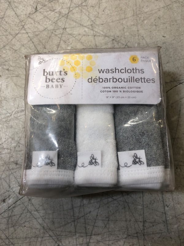 Photo 1 of Burt's Bees Baby Washcloths, Absorbent Knit Terry, Super Soft 100% Organic Cotton Heather Grey 6-Pack Heather Grey (NEW BUT STAINS ON THE OUTSIDE OF PACKAGE)
