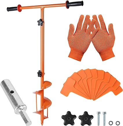 Photo 1 of 2023 Hole Digger Kit - 25.5×37In Hand Auger Post Hole Digger with A Hole Augers 5.9", Adapter, Gloves, Non-Slip Handles, And Plant Labels, For Flower, Tree, Seedlings, Umbrella, Fence Holes, Orange