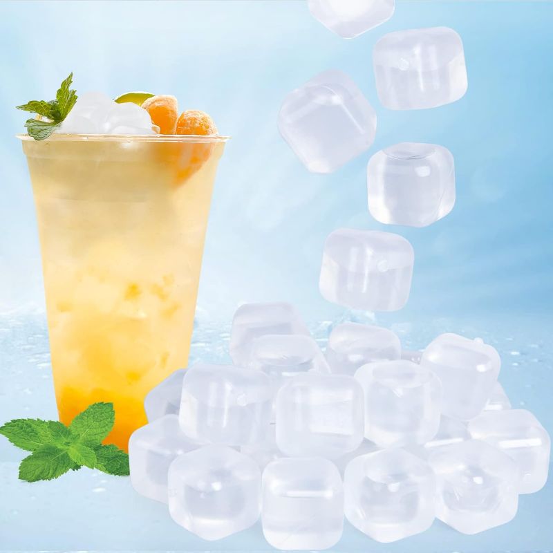 Photo 1 of 80 Pack Reusable Ice Cube for Drinks, Transparent Square Plastic ice Cubes Without Diluting BPA Free, Refreezable Ice Cubes for Coffee, Wine, Whiskey, Cocktails
