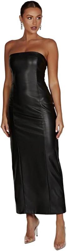 Photo 1 of  Women's Faux PU Leather Bodycon Maxi Dress Sexy Boatneck Tank Long Dresses  size XL 