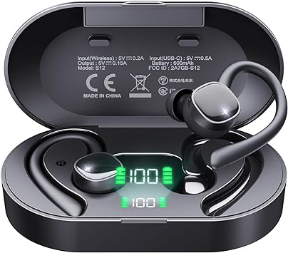 Photo 1 of Wireless Earbuds Sports Wireless Headphones 4 Mic Clear Calls 60H Playtime Dual LED Power Display Wireless Charging case Flexible Earhooks Earphones IPX7 Waterproof Headsets for Running, Gym-Gray