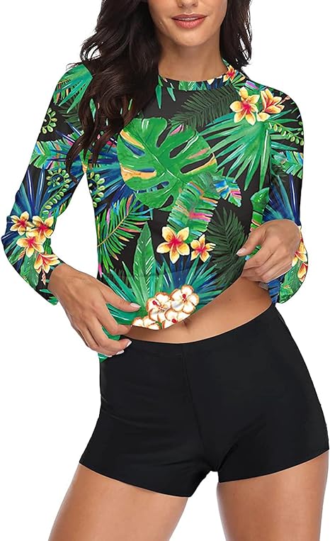 Photo 1 of Daci Women Two Piece Rash Guard Long Sleeve Swimsuits UV UPF 50+ Swim Shirt Bathing Suit with Boyshort Bottom   MED 