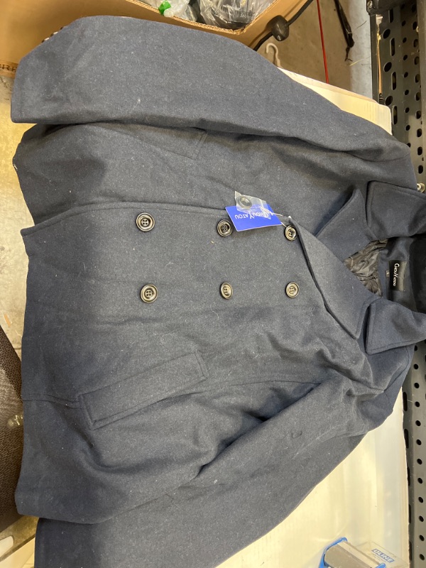 Photo 1 of chouyatou Men's Classic Notched Collar Double Breasted Wool Blend Pea Coat   LARGE 