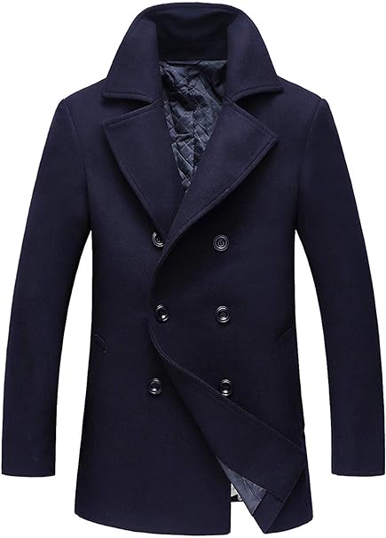 Photo 1 of chouyatou Men's Classic Notched Collar Double Breasted Wool Blend Pea Coat   LARGE 