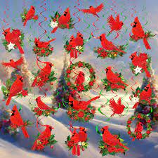 Photo 1 of 30 Pcs Small Christmas Hanging Swirls Decorations Red Cardinals Christmas Ceiling Decor Ornaments