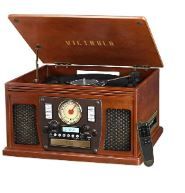 Photo 1 of Victrola Navigator 8-in-1 Classic Bluetooth Record Player with USB Encoding and 3-Speed Turntable Bundle with Victrola Wooden Stand for Wooden Music Centers with Record Holder Shelf, Mahogany