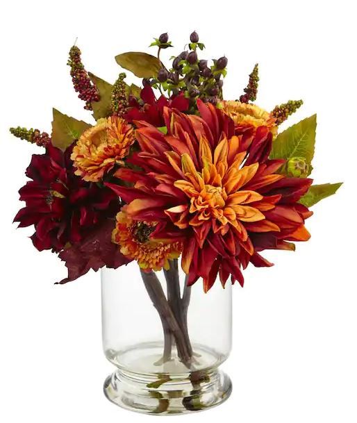 Photo 1 of 16 in. Artificial Dahlia and Mum with Vase
