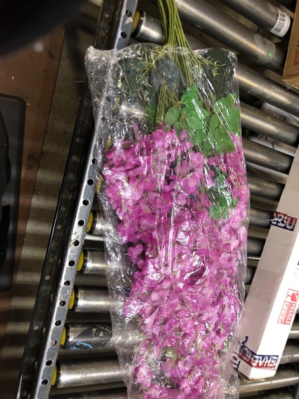 Photo 1 of 1 pack Fake Wisteria Hanging Flowers Wisteria Faux Flowers Garland Silk Wisteria Vine Rattan Long Hanging Flowers String for Home Outdoor Wedding Party (Rose Red)